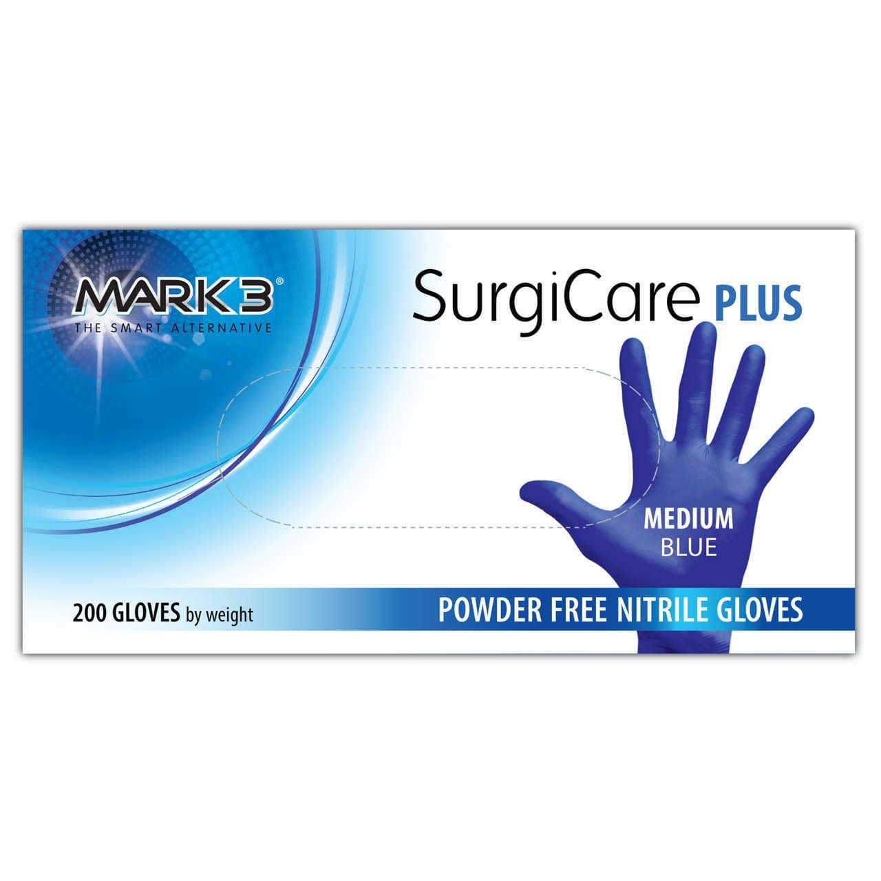 SurgiCare Plus Nitrile Exam Gloves Blue 200/bx Medium - MARK3