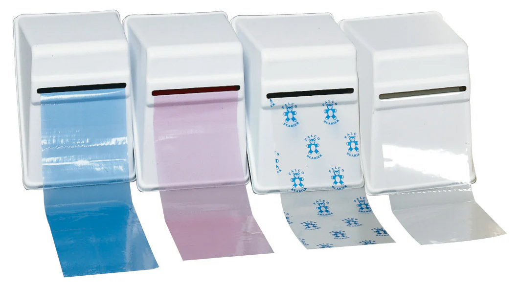Barrier_Films_blue_mauve_bears_clear_in_White_Dispensers Barrier Film