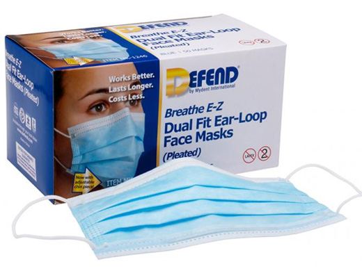 Defend Pleated Breath E-Z Earloop Mask ASTM1 Blue